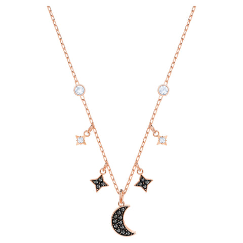 Swarovski Symbolica necklace Moon and star, Black, Rose gold-tone plated -5429737