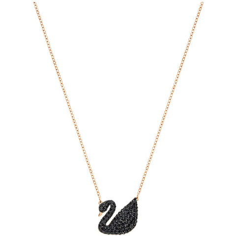 Swarovski Iconic Swan Black Pendant Necklace, Rose gold tone plated, Black -5204134