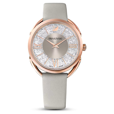 Swarovski Crystalline Glam Watch Leather strap, Gray, Rose gold-tone -5452455