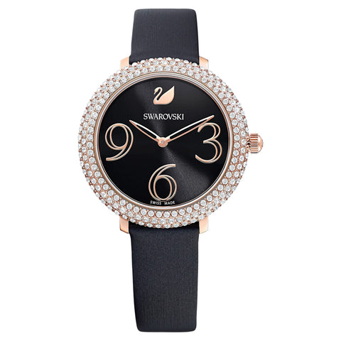 Swarovski Crystal Frost Watch Leather Strap, Black, Rose gold -5484058
