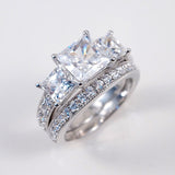 3.5ct Engagement Wedding Set 2 RINGS Princess Cut Tri-Stone Sterling Silver
