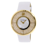 Swarovski Crystal Swiss Watch CRYSTALLINE Yellow Gold White Leather Belt #1184025