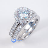 1ct Round Cut Engagement Wedding Set 2 RINGS Signity CZ Rhodium Sterling Silver