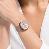 Swarovski Crystalline Glam Watch Leather strap, Gray, Rose gold-tone -5452455