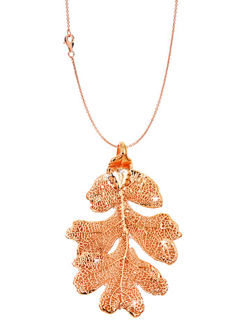 Real Leaf PENDANT with Chain Lacey OAK in Dipped Rose Gold Genuine Leaf Necklace
