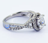 1.5ct Engagement Solitaire RING w/accents Signity CZ Rhodium over Silver