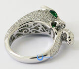 Panther Ring Leopard Animal Green Eyes Fashion Ring  Signity CZ Rhodium Sterling Silver