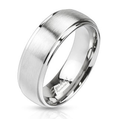 6mm Mirror Polished Edges & Brushed Metal Center Dome Band Ring Stainless Steel - Zhannel

