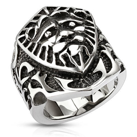 Lion Shield Wide 27mm Cast Ring Stainless Steel Men's Fashion Ring - Zhannel
