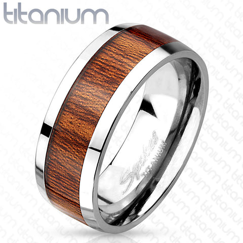 8mm Wood Print Inlayed Titanium Band Men's Ring - Zhannel
