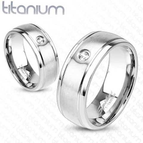 6mm Mirror Polished Edge & Brushed Metal Center w/ CZ Band Ring Solid Titanium - Zhannel
