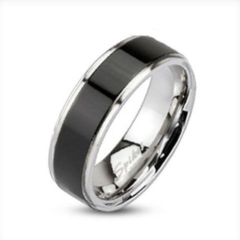 Brushed Black IP Center Band Men's Ring 316L Stainless Steel - Zhannel
