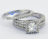 0.6ct Princess Cut Solitaire CZ w/Accent Engagement Wedding Rings Set Silver