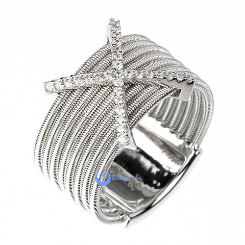 Contemporary Modern Spiral Cocktail Fashion X Ring CHRISTA Sterling Silver w/Signity CZ