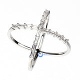 Contemporary Silver Cross X Fashion Ring w/Emerald CZ Sterling Silver
