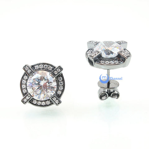 2ct Round Cut Signity CZ Earrings Studs DONNA Sterling Silver - Zhannel
