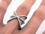 Crossover Fashion Ring CHRISTINA Signity CZ Pave Set Rhodium over Sterling Silver