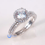 1ct Engagement Wedding Set 2 RINGS Signity CZ Rhodium over Sterling Silver - Zhannel
 - 1
