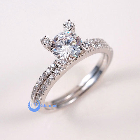 1.25ct Engagement Tower Wedding RINGS Set Signity CZ Rhodium Sterling Silver - Zhannel
 - 1