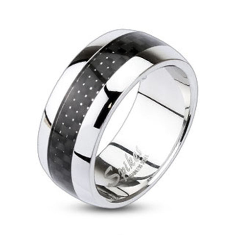 9mm Carbon Fiber Inlay Center Dome Band Ring 316L Stainless Steel Men's Ring - Zhannel
