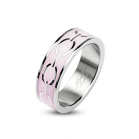 6mm Pink Enamel Love Links Ring Band 316L Stainless Steel Women's Ring - Zhannel
