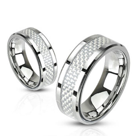 6mm White Carbon Fiber Inlay Band Ring Stainless Steel Wedding Band - Zhannel
