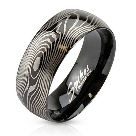8mm Finger Print Laser Etched Black IP Ring Stainless Steel Men's Fashion Ring - Zhannel
