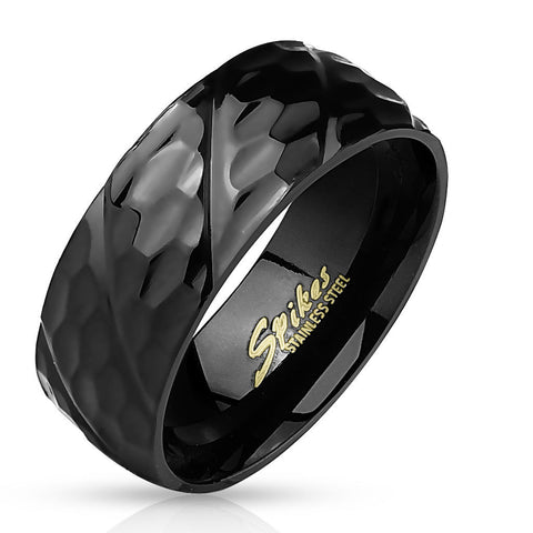 Black IP Honeycomb Diagonal Groove 316L Stainless Steel Men's Ring - Zhannel
