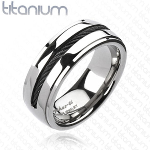 8mm Chain Inlay Black IP Band Ring Solid Titanium Men's Ring - Zhannel
