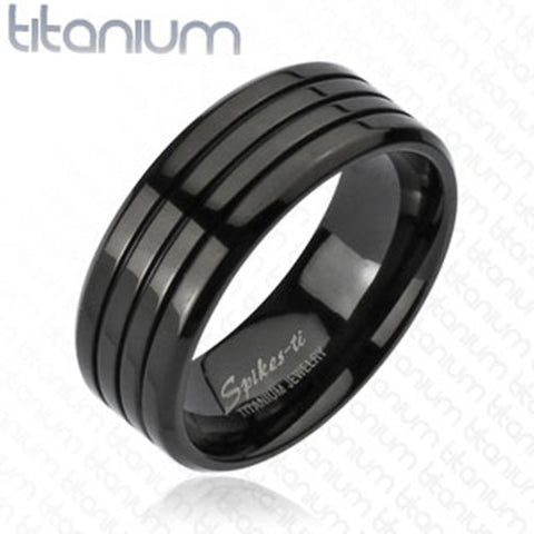 8mm Multi Groove Black IP Band Ring Solid Titanium Men's Fashion Ring - Zhannel
