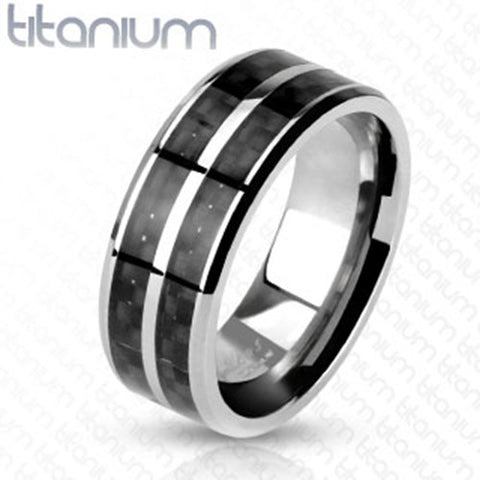 8mm Black Carbon Fiber Inlay with Slit Center Band Ring Solid Titanium Men's Ring - Zhannel
