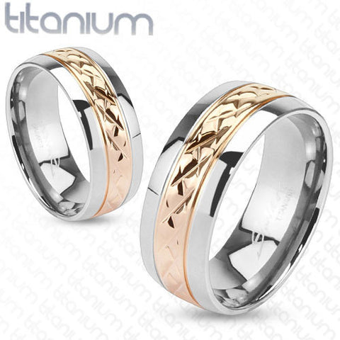 6mm Strip Rose Gold IP Solid Titanium Band Ring Wedding Band Women's Ring - Zhannel
