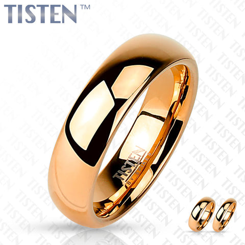 6mm Classic Wedding Band Glossy Mirror Polished Rose Gold IP Tisten Women's Ring