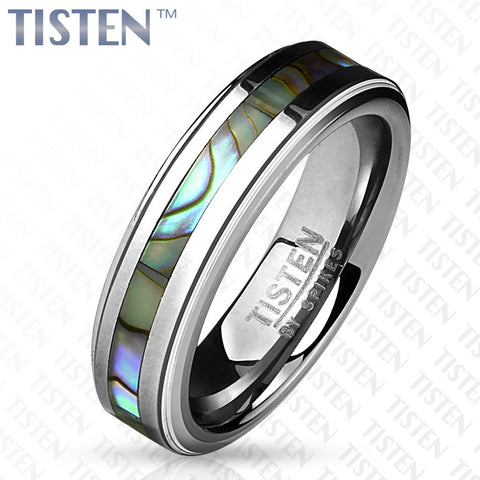 6mm Centered Abalone Inlay with Step Edges Tisten (Tungsten+Titanium) Ring - Zhannel
