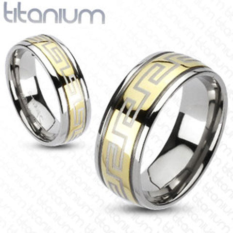 Maze Design Grooved Gold IP Men's Band 8mm Ring Solid Titanium - Zhannel

