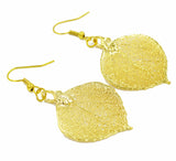 Real Leaf Hook Drop Earrings ASPEN Dipped in 24K Yellow Gold - Zhannel
 - 2