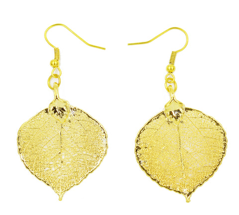 Real Leaf Hook Drop Earrings ASPEN Dipped in 24K Yellow Gold - Zhannel
 - 1