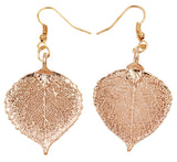 Real Leaf Hook Drop Earrings ASPEN Dipped in Rose Gold - Zhannel
 - 1