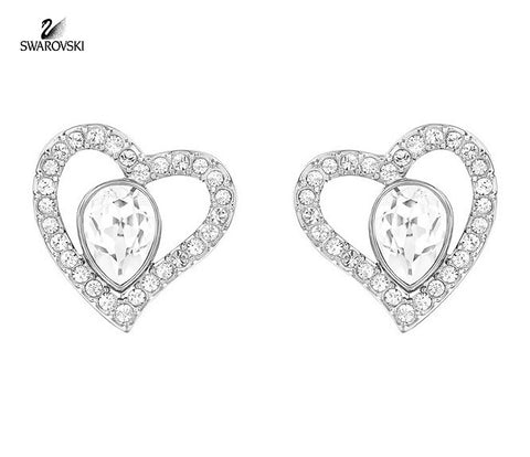 Swarovski Clear Crystal Pierced Earrings Hearts NERINA Rhodium #5101152 - Zhannel
