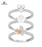 Swarovski Clear Crystal Set of 3 Rings CUTE Butterfly/Three Stone/Pearl