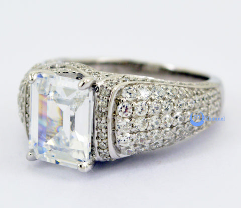5.5ct Emerald Cut Engagement Fashion RING Signity CZ Rhodium Sterling Silver