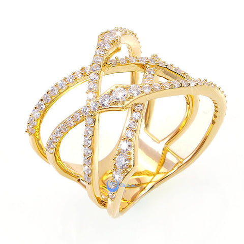 Spiral Crossover Fashion Ring EMILY Signity CZ 24K Gold over Sterling Silver