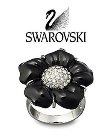 Swarovski Melissa Jet Black & Silver Ring Sz. Large 58 New #1062652 - Zhannel
