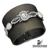 Swarovski Black "Pony" leather w/ Crystals Bracelet Cuff 1110335 - Zhannel
 - 1