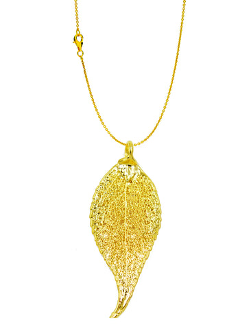 Real Leaf PENDANT with Chain EVERGREEN in 24K Yellow Gold Genuine Leaf Necklace