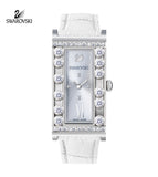 Swarovski LOVELY CRYSTAL SQUARE WATCH White Leather Stainless Steel #5096680