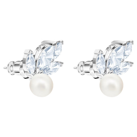 Swarovski Louison Pearl Stud Earrings White, Rhodium plated -5627346 –  Zhannel