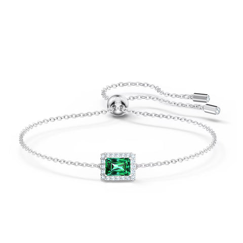 Swarovski Angelic bracelet Rectangular, Green, Rhodium plated, M -5559836