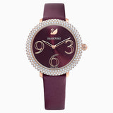 Swarovski Crystal Frost Watch Leather Strap, Red, Rose gold -5484064