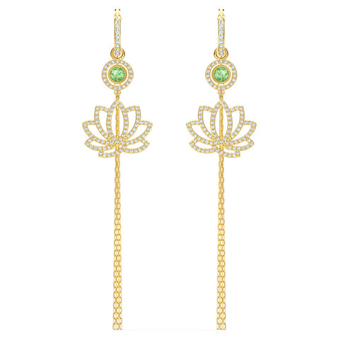Swarovski Symbolic Lotus Pierced Earrings Green, Gold-tone plated -5522840
